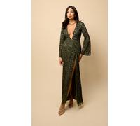 Little Mistress Women's Olive Wrap Embellished Maxi Dress | Size: 10 Little Mistress Olive 10