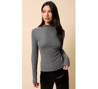 Little Mistress Pewter Shimmer High Neck Top In Grey Grey M