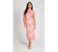 Little Mistress Pink Print Mesh Midaxi Dress Pink 16