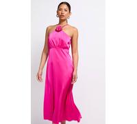 Little Mistress Pink Satin Rosette Midaxi Dress Pink 18