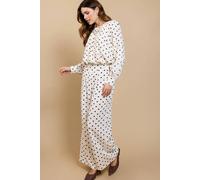 Little Mistress Polka Dot Wide Leg Trousers In Cream Cream 12