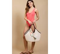 Little Mistress Rosalind Coral Textured Stripe Swimsuit Coral