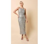 Little Mistress Silver And Gold Sequin Midaxi Dress In Metallics Metallics 10