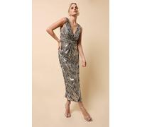 Little Mistress Silver Sequin Knot Detail Midaxi Dress Silver