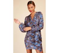 Little Mistress Snake Satin Draped Frill Mini Dress Multi 10