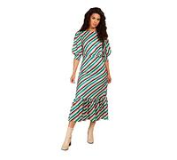 Little Mistress Stripe Satin Pephem Midi Dress,14 Multi