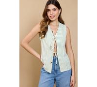 Little Mistress Stripe Tie Detail Top In Off White Off White