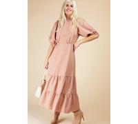 Little Mistress Summer Gingham Tiered Midaxi Dress In Coral Coral 10