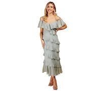 Little Mistress Waterlily Frill Cold Shoulder Midi Dress
