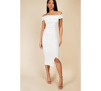 Little Mistress Women's White Bardot Midi Bodycon Dress | Size: 8 Little Mistress White 8