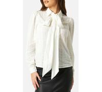 Little Mistress Women's Aleeza White Embroidered Pussybow Shirt | Size: 10