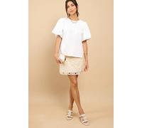 Little Mistress Women's Beige Crochet Mini Skirt | Size: 16