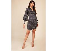 Little Mistress Women's Black Deco Print Mock Wrap Mini Dress | Size: 8 Little Mistress Black 8