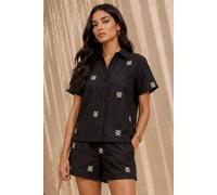 Little Mistress Women's Black Embroidered Cotton Shorts | Size: 18