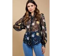 Little Mistress Women's Black Floral Print Chiffon Shirt | Size: 10