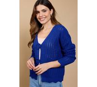 Little Mistress Women's Blue Crochet Rosette Detail Cardigan Sweater | Size: XL