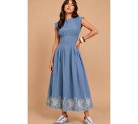 Little Mistress Women's Blue Sleeveless Embroidered Midi Dress | Size: 16