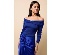 Little Mistress Women's Cobalt Blue Knot Detail Bardot Jumper | Size: Large Little Mistress Blue L