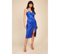 Little Mistress Women's Cobalt Satin Bow Midi Dress in Blue | Size: 8 Little Mistress Blue 8