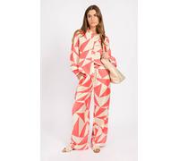 Little Mistress Women's Coral Geo Print Satin Trousers | Size: Small Little Mistress Coral S