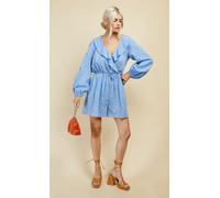 Little Mistress Women's Cornflower Dobby Spot Frill Playsuit in Light Blue | Size: 12 Little Mistress Light Blue 12