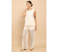 Little Mistress Women's Cream Lace Wide Leg Trouser | Size: Medium Little Mistress Cream M