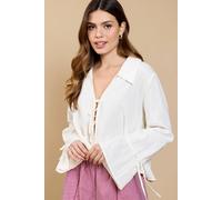 Little Mistress Women's Cream Tie Detail Blouse | Size: Small
