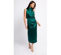 Little Mistress Women's Green Satin Drape Midaxi Skirt in Dark Green | Size: 18 Little Mistress Dark Green 18