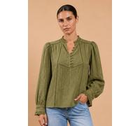 Little Mistress Women's Green Schiffly Embroidered Cotton Top | Size: 18