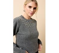 Little Mistress Women's Grey Embelished Knitted Jumper | Size: Medium Little Mistress Grey M
