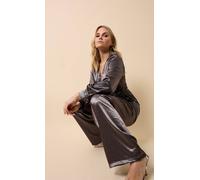 Little Mistress Women's Grey Satin Wide Leg Trousers | Size: 10 Little Mistress Grey 10