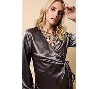 Little Mistress Women's Grey Satin Wrap Top | Size: 8 Little Mistress Grey 8
