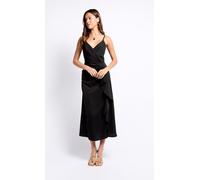 Little Mistress Women's iSKA Black Satin Draped Frill Midaxi Dress | Size: 18 Little Mistress Black 18