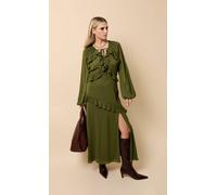 Little Mistress Women's Khaki Chiffon Ruffle Maxi Dress | Size: 10 Little Mistress Khaki 10