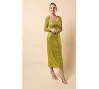 Little Mistress Women's Lime Sequin Square Neck Midaxi Dress | Size: 8 Little Mistress Lime 8