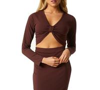 Little Mistress Women's Louna Knot-Front Crop Top, Chocolate, 12 UK