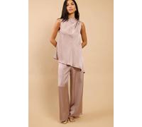 Little Mistress Women's Mink Satin Wide Leg Trousers in Taupe | Size: Small Little Mistress Taupe S