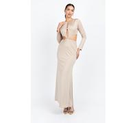 Little Mistress Women's Mink Slinky Embellished Maxi Dress in Light Brown | Size: 16 Little Mistress Light Brown 16