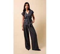 Little Mistress Women's Pewter Wide Leg Trousers in Grey | Size: 10 Little Mistress Grey 10