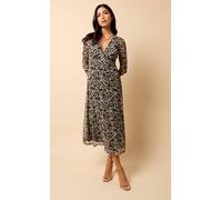 Little Mistress Women's Saffron & Amber Animal Print Mesh Midi Dress in Brown | Size: 14
