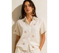 Little Mistress Women's White Embroidered Cotton Shirt | Size: 16 Little Mistress White 16