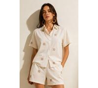 Little Mistress Women's White Embroidered Cotton Shorts | Size: 18