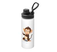 Little Monkey Playing Snowballs 18oz Bulk Insulated Water Bottle, Stainless Steel with Lid for Adults. Ideal for Everyday Use and Outdoor Activities