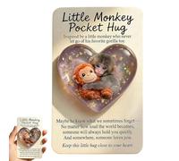 Little Monkey Pocket Hug,Punch Heart-Shaped Pocket Hug with Gift Card,Cute Punch Monkeys Plush Keychain,Emotional Support PocketHug Gift,Monkey Comfort Gifts for Animal Lovers, Family, Friends