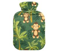 Little Monkeys Palm Trees Hot Water Bottle with Velvet Cover Hot Water Bag for Pain Relief 1L, Neck Cramps Shoulders Pain Relief, Hot Cold Pack
