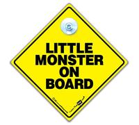 Little Monster On Board Sign, Baby On Board Sign, High Visibility Suction Cup Car Window Sign Designed to Let Other Road Users Baby is in The Car, 14 cm x 14cm x 2cm