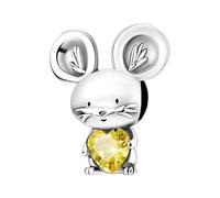 Little Mouse Charm 925 Sterling Silver Dangle Charm for European Fashion Bracelet Necklaces Wedding Day Valentine's Day Jewelry Gift for Sister Family Wife