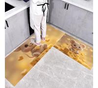 Little Mouse Cheese 2 Pieces Kitchen Floor Mats Rugs, Cute Cartoon Kitchen Rugs Non Slip for Decoration, Door Mats for Hallway Dining Room and Entryway - Yellow