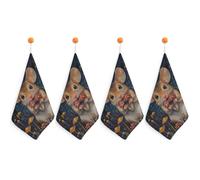 Little Mouse Holding Mushrooms Hand Towels Absorbent Microfiber Cleaning Cloths with Hanging Loop