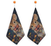 Little Mouse Holding Mushrooms Hand Towels Absorbent Microfiber Cleaning Cloths with Hanging Loop